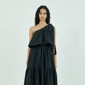 Goen J. One Shoulder Gathered linen cotton maxi dress
